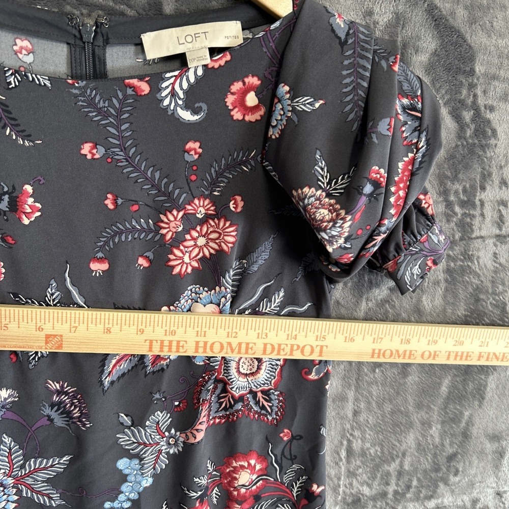 LOFT Women's 00P Petite Floral Micro Mini Dress Long Sleeve‎ Boho Zip Boat Neck - Picture 14 of 16